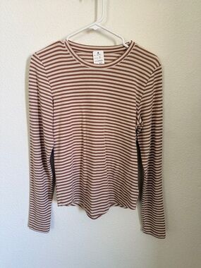 American Eagle Striped Long-Sleeve Crewneck Top - Brown & Cream super soft!